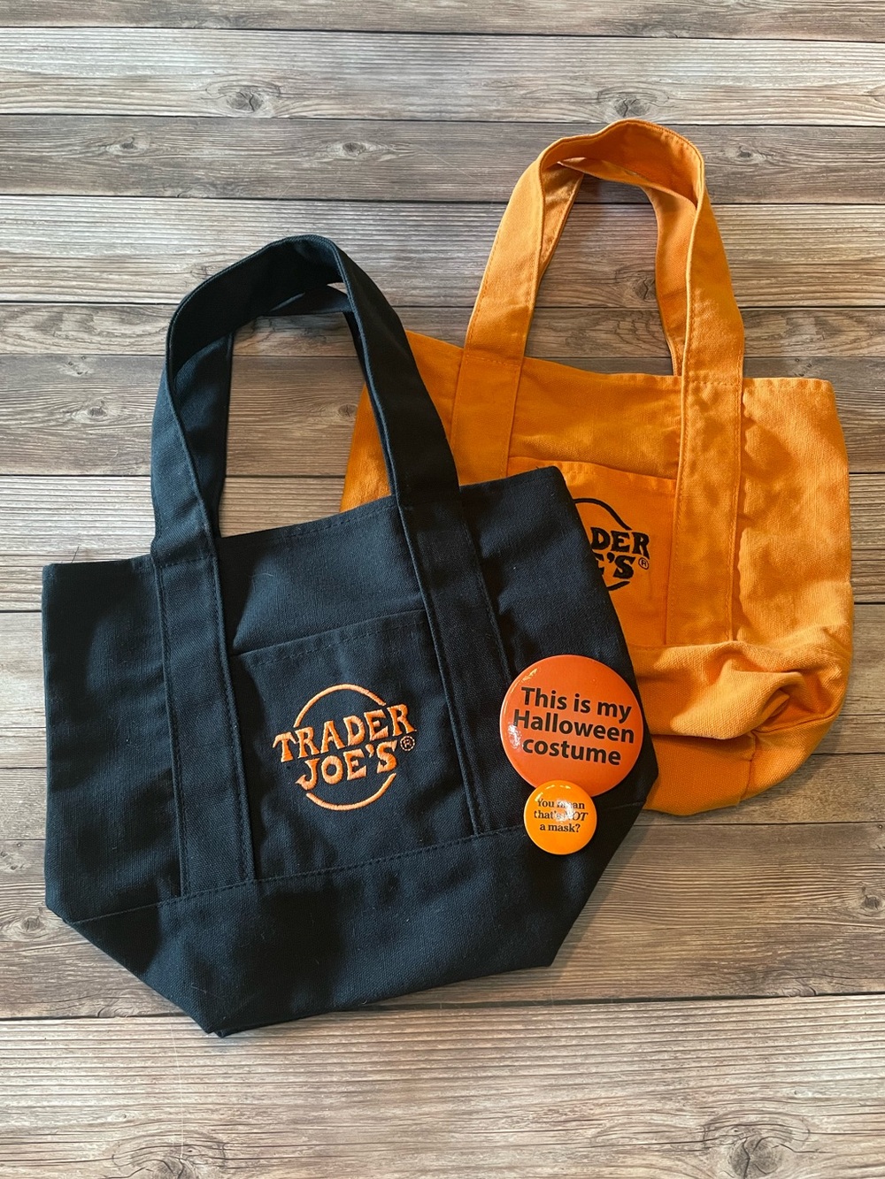 limited-edition Trader Joe's Mini Canvas Totes and Vintage buttons